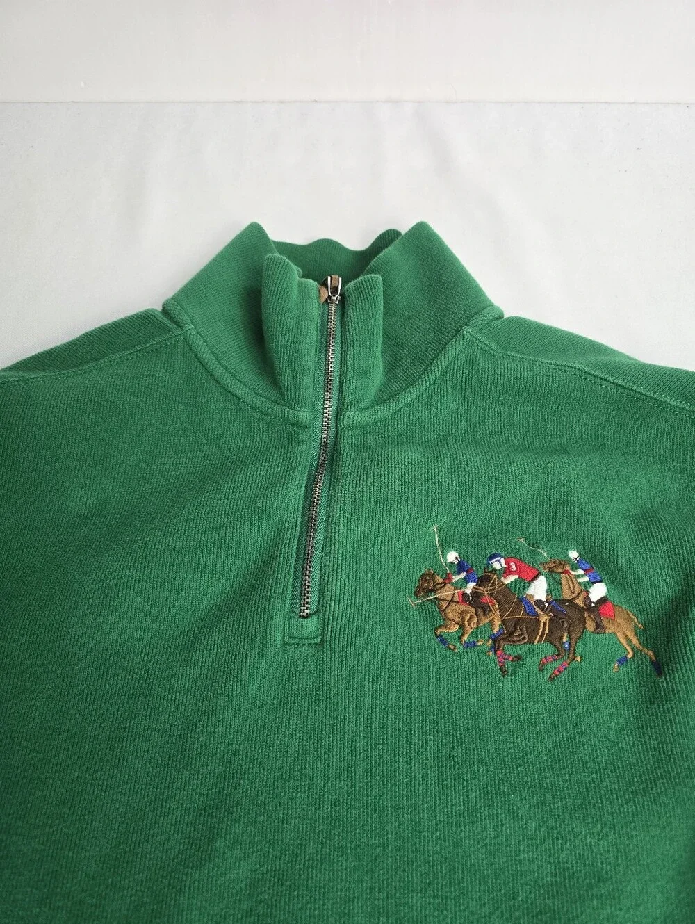 Polo By Ralph Lauren Green 1/4 Zip Pullover Sweater Big Pony XL
